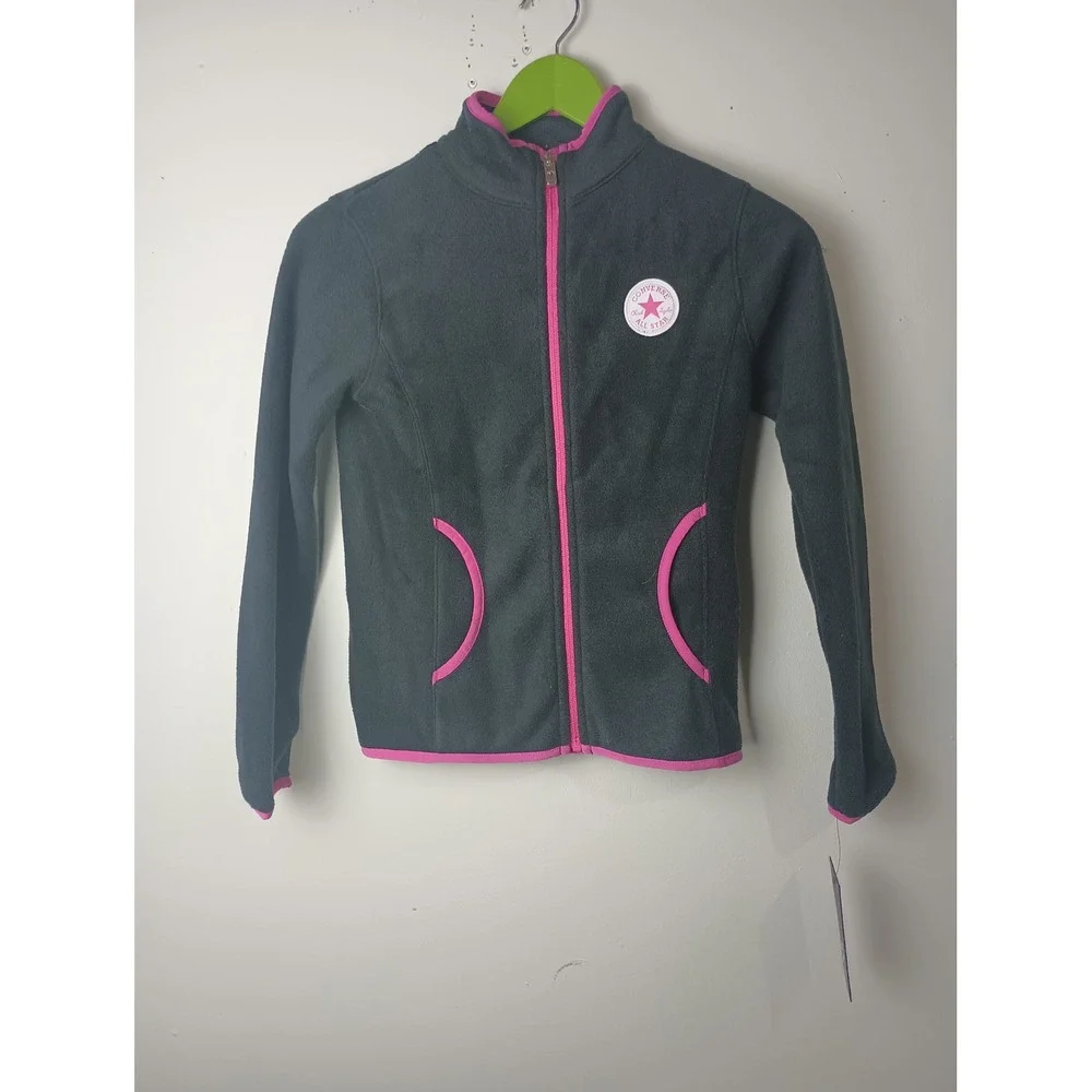 Converse Girls Fleece Full Zip Jacket Black Pink 46A001-023 Kids Medium 10-12